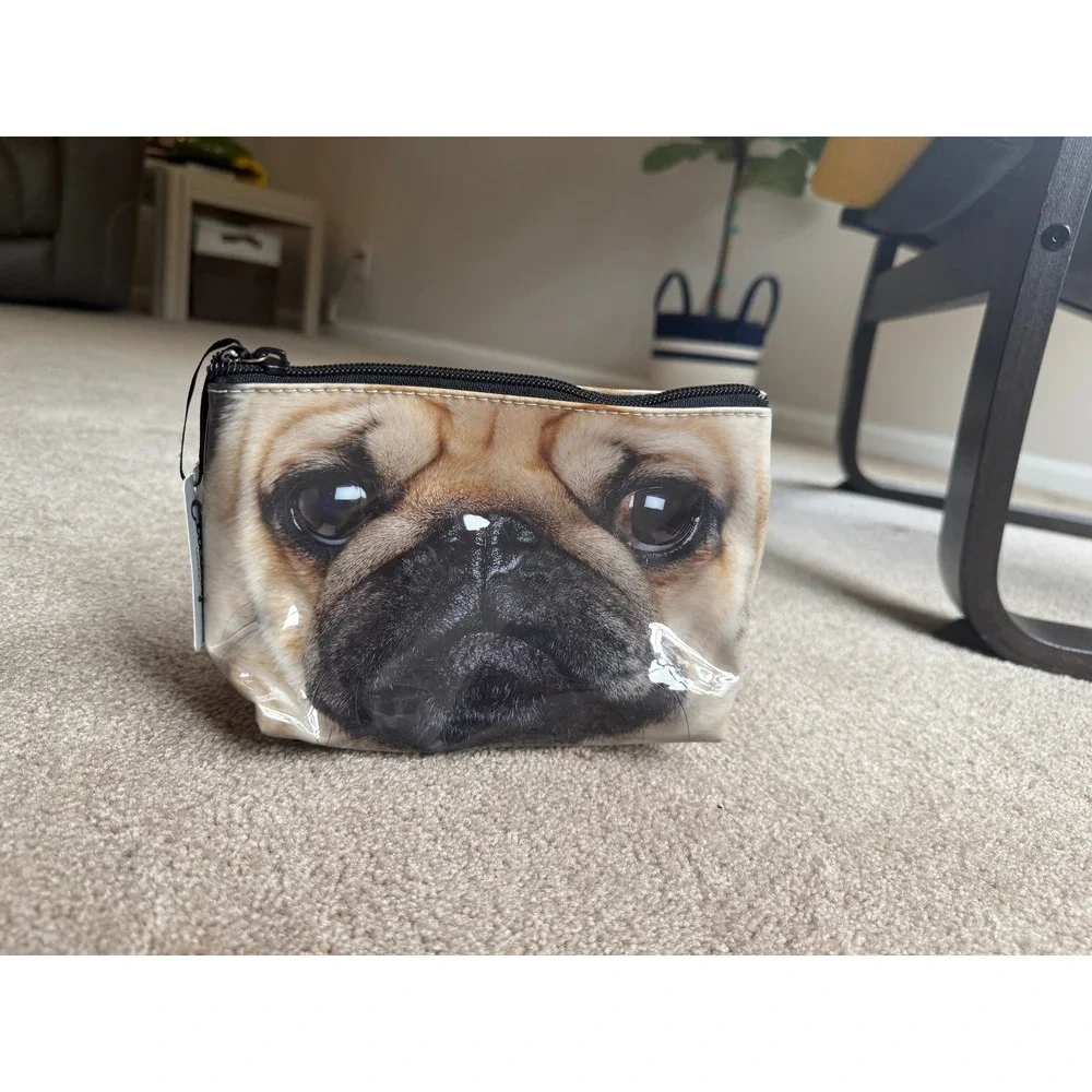 Catseye London Cosmetic Bag Small Pug Dog Face Print Zippered Pouch NEW Kitsch